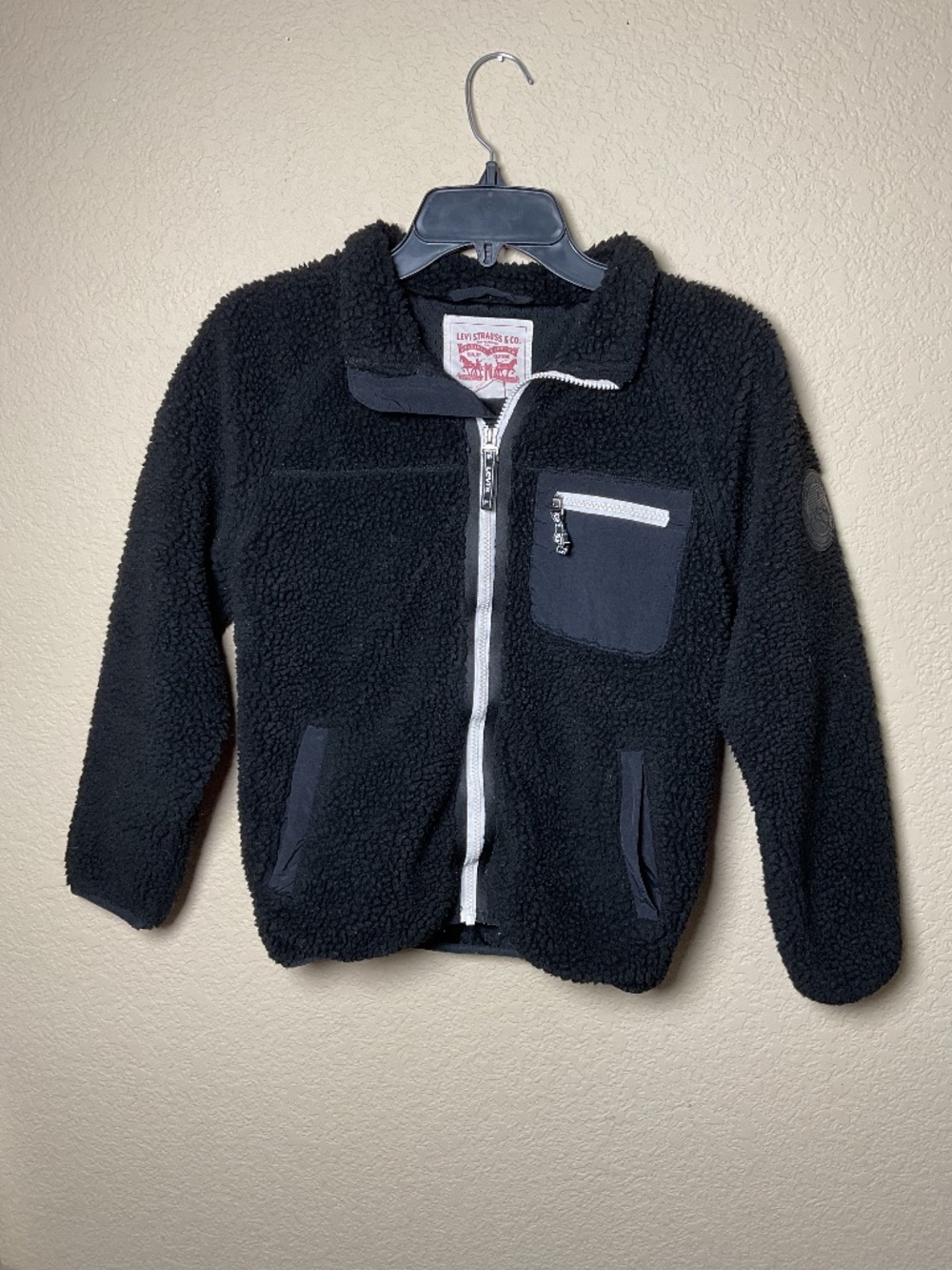 Levi's Girls 10/12Y Black W/White Fleece Sherpa Full Zip Jacket Winter